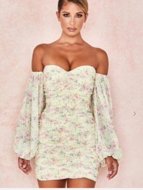House of CB Dresses & Skirts - NWT House Of Cb London Giovanna Lemon Print Fkoral Mini Dress Size L